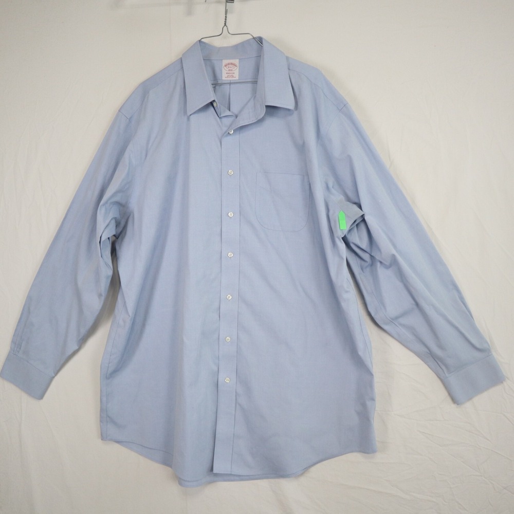 Brooks Brothers Shirt Mens 18-6/7 Madison Non Iron Button Up Blue Long Sleeve